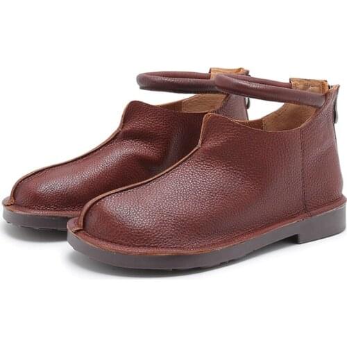 109-9 Handmade Genuine Leather Womens Cotton Shoes Retro ArtisticVelvet Warm Top Layer Cowhide Ankle Ring Womens Ankle Boots