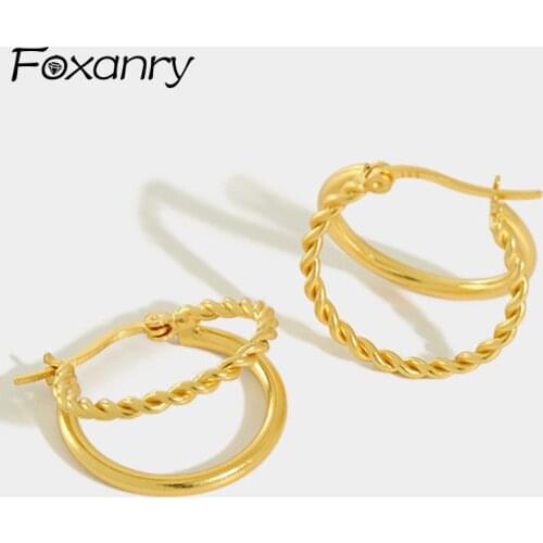 Foxanry Prevent Allergy 925 Sterling Silver Hoop Earrings for Women Trendy Elegant Simple Double Layer Party Jewelry Wholesale