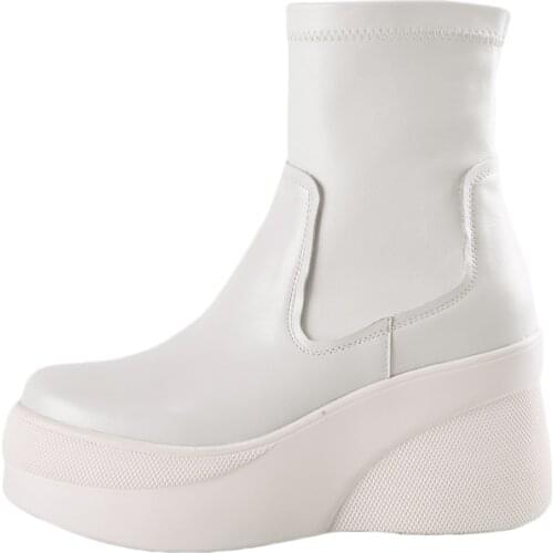 Winter Woman New Fashion Sexy Consice Pure color White New Waterproof Platform Mature Concise Ankle boots