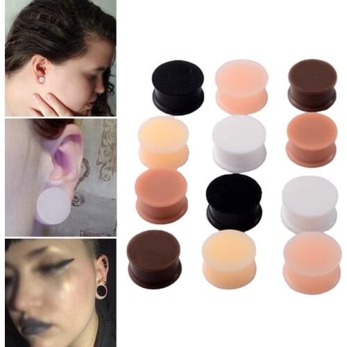 1Pair Nude Silicone Flexible Thick Ear Flared Plugs Solid Flesh Tunnel Big Size Ear Gauge Expander Ear Piercing Jewelry 6mm-20mm