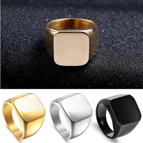 1PC New Fashion Men Solid Polished Stainless Steel Band Biker Men Signet Ring