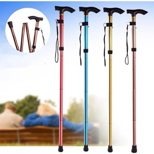 1Pc Walking Stick 4 Section Adjustable Canes Aluminum Alloy Folding Hiking Stick