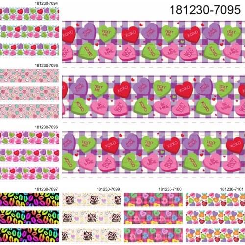 10yards -different sizes -Valentines Day heart ribbon printed Grosgrain ribbon 7093-7102