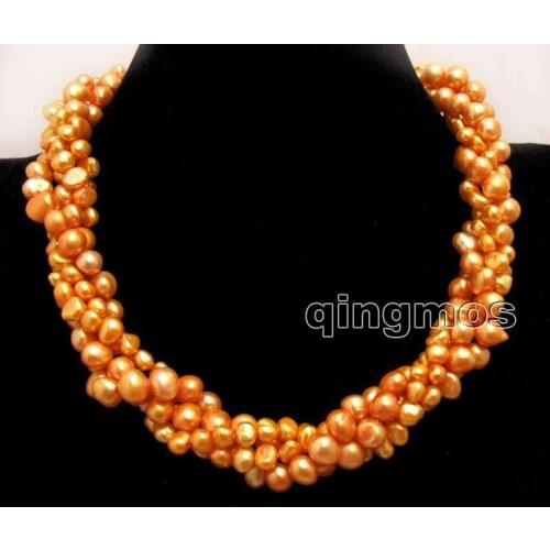 2 strands single Orange 6-9mm Baroque pearl 40" necklaces combination 18" set necklace-nec6290 wholesale/retail Free shipping