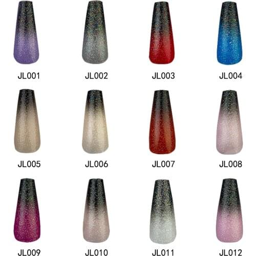 20 Pcs Gradient Nail Glitter Powder Design Coffin Fake Nail Black Adhesive Ballet Nail Tip Manicure Press On Nail Art Decoration