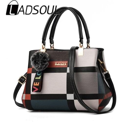 2021 Female Bag Big Casual Plaid Leather Shoulder Bag Lady Handbag Luxury Designer Stitching Wild Messenger Brand Satchels Bag