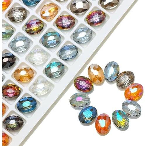 30pcs/lot Oval Glass Flat Beads Bovine Eyes-Shape 9x12mm Natural Stone Plated Faceted Crystal Bead For Making Diy Jewelry Making