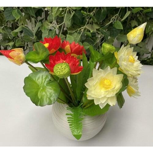 5pcs 9Head Artificial Lotus Seedpod Branch For Plant Wall Background Wedding Archway Ceiling Home Hotal Office Bar Decorative