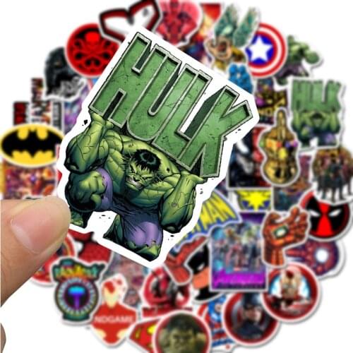 50pcs Cartoon Marvel Stickers Cool The Avengers Hulk Batman Waterproof Sticker Luggage Skateboard Guitar Laptop Stikers Kid Toy
