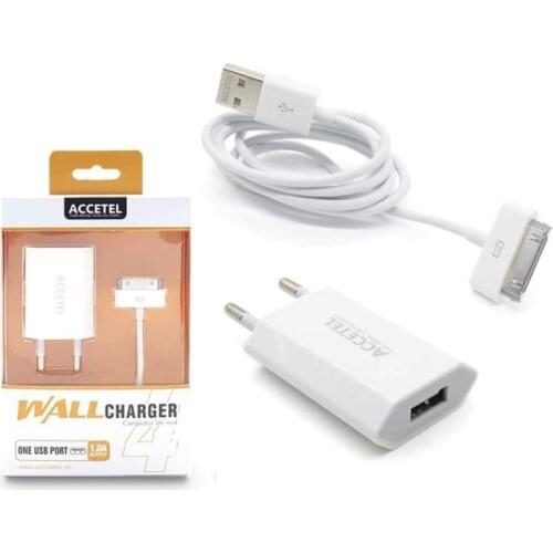 Accetel AC121 network charger 1.0A 4G/4S 5 Pack Cable, Accetel fast charging charger, usb plug