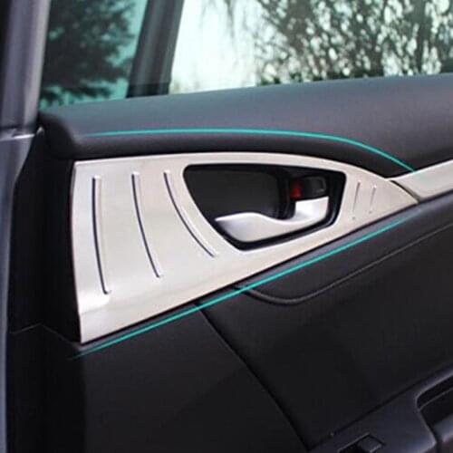 2016 2017 Accessories Car Inner Door Bowl Protector Frame Cover Trim Sticker Car Styling Stainless Steel for Honda Civic 10th