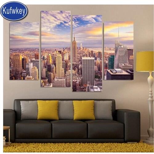 New York City Diamond Painting Landscape full Resin Square Drill 5d diy Diamond Embroidery 4 pcs for living Room Decor