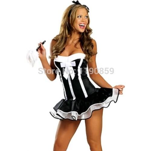Free shipping Cheap Sexy Adult Women Black French Maid Costume Clubwear costume