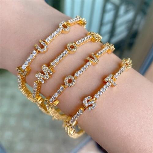 VishowCo Customized Name Bracelet Personalized Stainless Steel Gold Choker Zircon Letter Bracelet Jewelry Mothers Day Gift