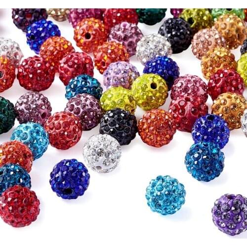 100pcs 10mm Crystal Glass Rhinestone Bead Clay Pave Beads Round Disco Ball Mixed Color for Jewelry Making DIY Bracelet Necklace