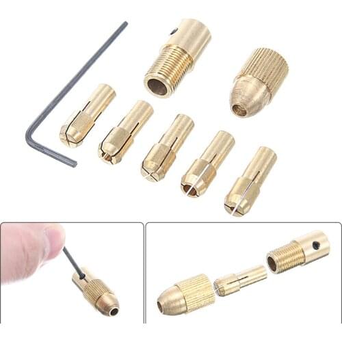 8pcs 0.5-3mm Gold Electric Drill Bit Collet Mini Twist Drill Tool Chuck Set With Wrench Paperboard Wood Hand Drilling Tool