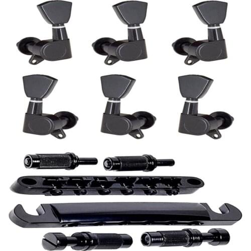 Black Roller Sadddle Bridge Tailpiece w/ 3L3R Sealed Gear Guitar Tuning Pegs Keys for L.P Electric Guitar Replacement Parts