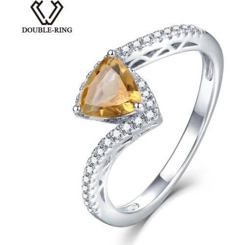DOUBLE-R 1.0ct Triangle Real Citrine 925 Sterling Silver Love Ring Gemstone Embroidery