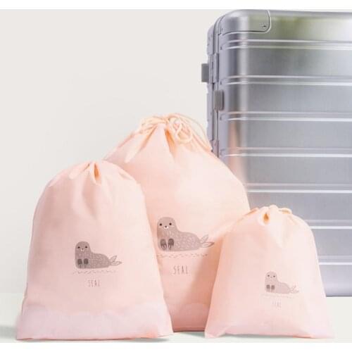 HOT SALE 3Pcs Cosmetic Travel Drawstring Bag Rabbit Dog Owl Print Toiletry Storage Pouch
