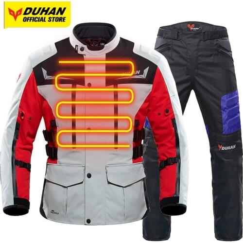 DUHAN Motorcycle Jacket & Pants Suit Electric Heating Jacket Motocross Jacket Cold-proof Moto Riding Suit Body Protective Armor