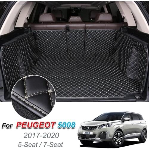 Leather Car Trunk Mat For Peugeot 5008 2017-2020 Cargo Liner Trunk Floor Pad Carpet Car Accessories
