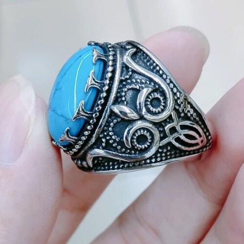 New Stainless steel Retro Ancient Middle East Arabic Style Stone RingOpal Anel Indian Jewelry For Men Gift Wedding Gift