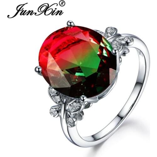 Mystic Rainbow Fire Crystal Oval Stone Rings For Women Silver Color Red Green Blue Zircon Small Butterfly Ring Wedding Bands