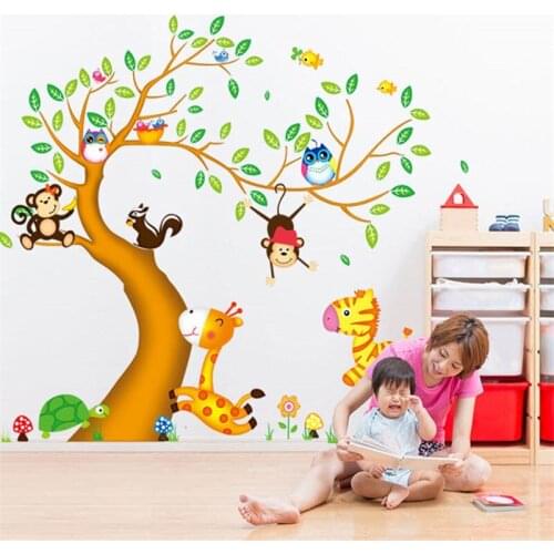 Animals Tree Monkey Removable Wall Decal Stickers Kids Baby Nursery Room Decor DIY Bedroom Living Room Background Decal