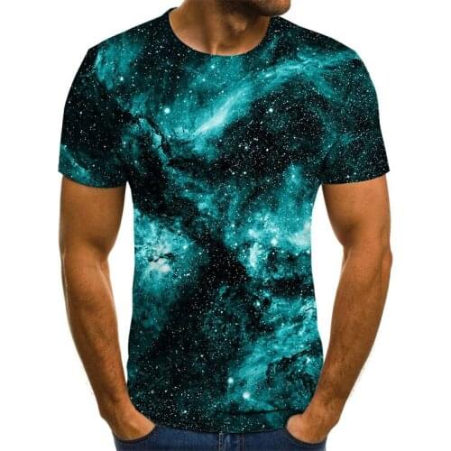 2021 Summer new fashion mens T-shirt beautiful starry sky top 3D printing short-sleeved round neck shirt trendy streetwear