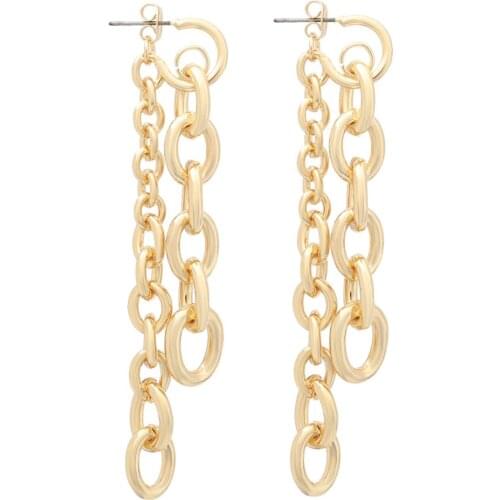 Link Earrings Simple Alloy Double-layer Chain-like Metal Texture Earrings Trendy Women European and American Retro Cold Style