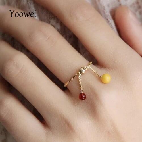 Yoowei Baltic Amber Adjustable Rings Wholesale Genuine Gemstone Stunning Natural Amber Ring Girls Gift diy Handmade Jewelry Anel