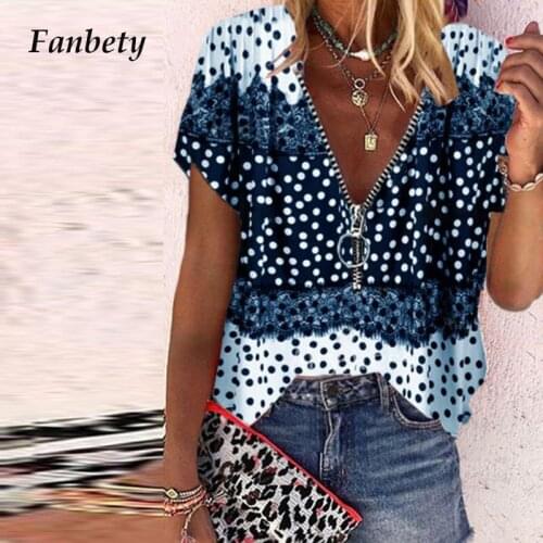 2021 Women Shirts Fashion Elegant V-Neck Zip Tops Summer Sexy Leopard Print Harajuku Blouse Casual Short Sleeve Blusa Streetwear