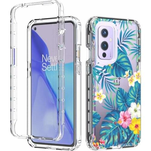 Floral Flower Garden Pattern Clear Full Body PC+Silicone TPU Shockproof Protective Case For Oneplus 9/Oneplus 9 Pro/1+9 Cases