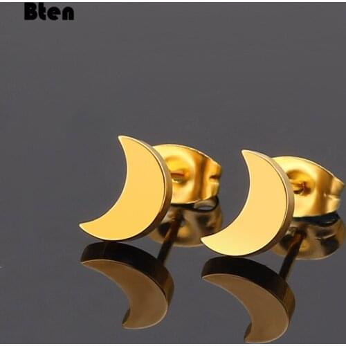 Bten Crescent Gold Black Silver Color Earrings Moon Earrings Stainless Steel Jewelry