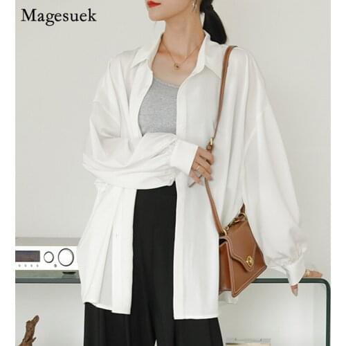 Spring New Long Sleeve Oversized Shirt Women Loose Satin White Blouse Women Casual Plus Size Office Ladies Blouses Tops 11340
