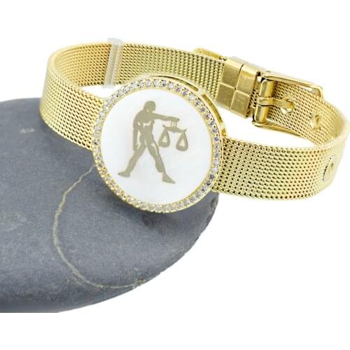 Libra and Fair Freedom Sign Shell AAA Zircon Charm Bracelet for Woman Man Mesh Stainless Steel Strap Bangle Jewelry Gift