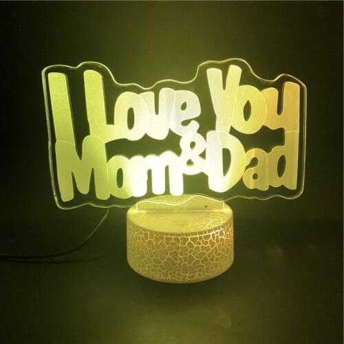 Plug In Led Night Light 3D Lamp Love Mom and Dad for Room Decorative Nightlight Touch Sensor Color Changing Mothers Day Gift