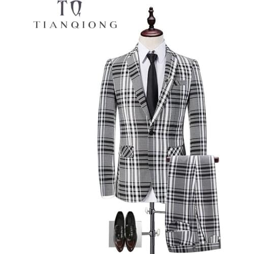 TIAN QIONG Plaid Single-breasted 3 Piece Suit Men Korean Fashion Business Mens Suits Designers 2018 Slim Fit Wedding Suits Men