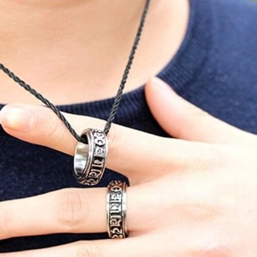 Tibetan Silver Rotating Blessing Ring, Never Fade Can Rotate Power Lucky "Om Mani Padme Hum" Sanskrit Buddhist Mantra Ring