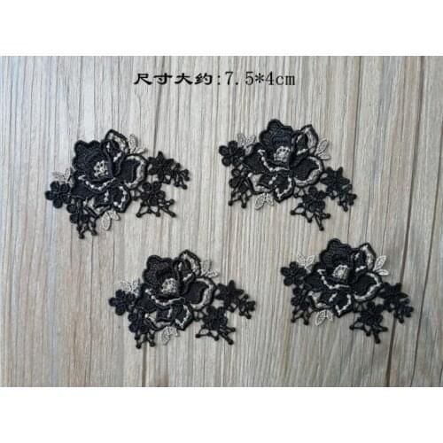 5 PCS 7.5*4cm Free Shipping DIY Water Soluble Embroidery Sew On Black with Khaki Flower Lace Applique Lace Patch