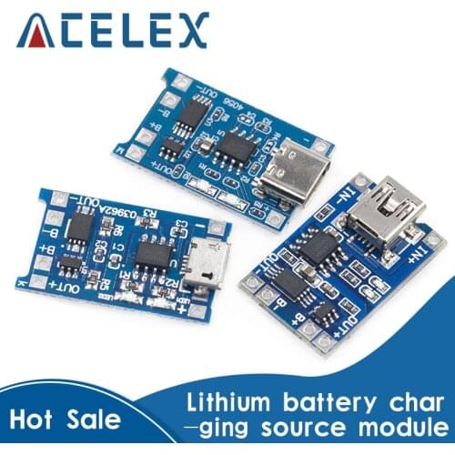 1PCS 5V 1A Micro USB 18650 type-c Lithium Battery Charging Board Charger Module+Protection Dual Functions TP4056 18650