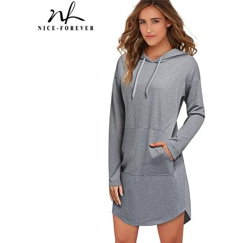 Nice-Forever Casual Pure Color with Long Sleeve and Pocket Hoodies Winter Women loose Sweatshirts B557