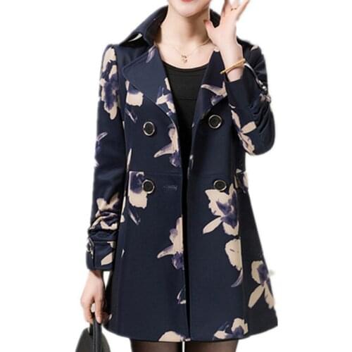 Middle-Aged Women Windbreaker Trench 2020 Spring Autumn Printing Women Trench Coat Plus Size 5XL