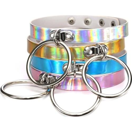 ZIMNO Goth Laser Leather Heart Choker Girl Wear Multi-purpose Sexy Collar Cross Chockers Bells Round Harajuku Necklace for Women