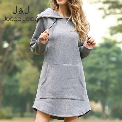 Jocoo Jolee Women Fashion Hoodies Dress Spring Solid Big Pocket Sweatshirt Korean Pop Hoody Casual Long Tops Oversized Pullover