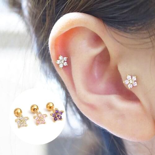 1Pc Cz Flower Tragus Stud Conch Piercing Helix Cartilage Earring Crystal Rook Conch Earlobe Stud Ear Piercing Jewelry
