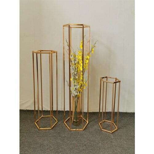 4pcs Wedding Props Metal Flower Stand 6 Deformation Road Lead Frame Mirror Gold Table Centerpiece Home Decoration Shaped Shelf