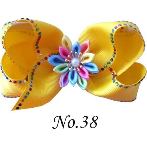 50 BLESSING Girl Rhinestone Rainbow 4.5" Diamond ABC Hair Bow Clip Flower