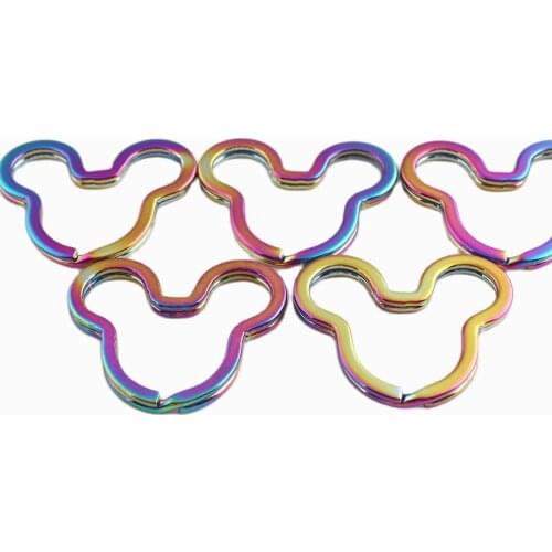 6pcs 33*39mm Key Rings Rainbow Mouse-Shaped Jump Rings DIY Metal Key Buckle for Keychanins Earrings Necklaces Bags Decoration