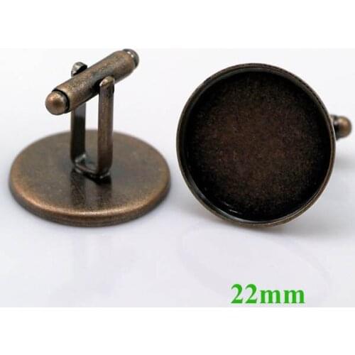 Antique Copper Plated Bezel tray Resin Cameo Settings Cuff Links Cufflinks Bases Blank fits 22mm Round stone Cabochons Wholesale
